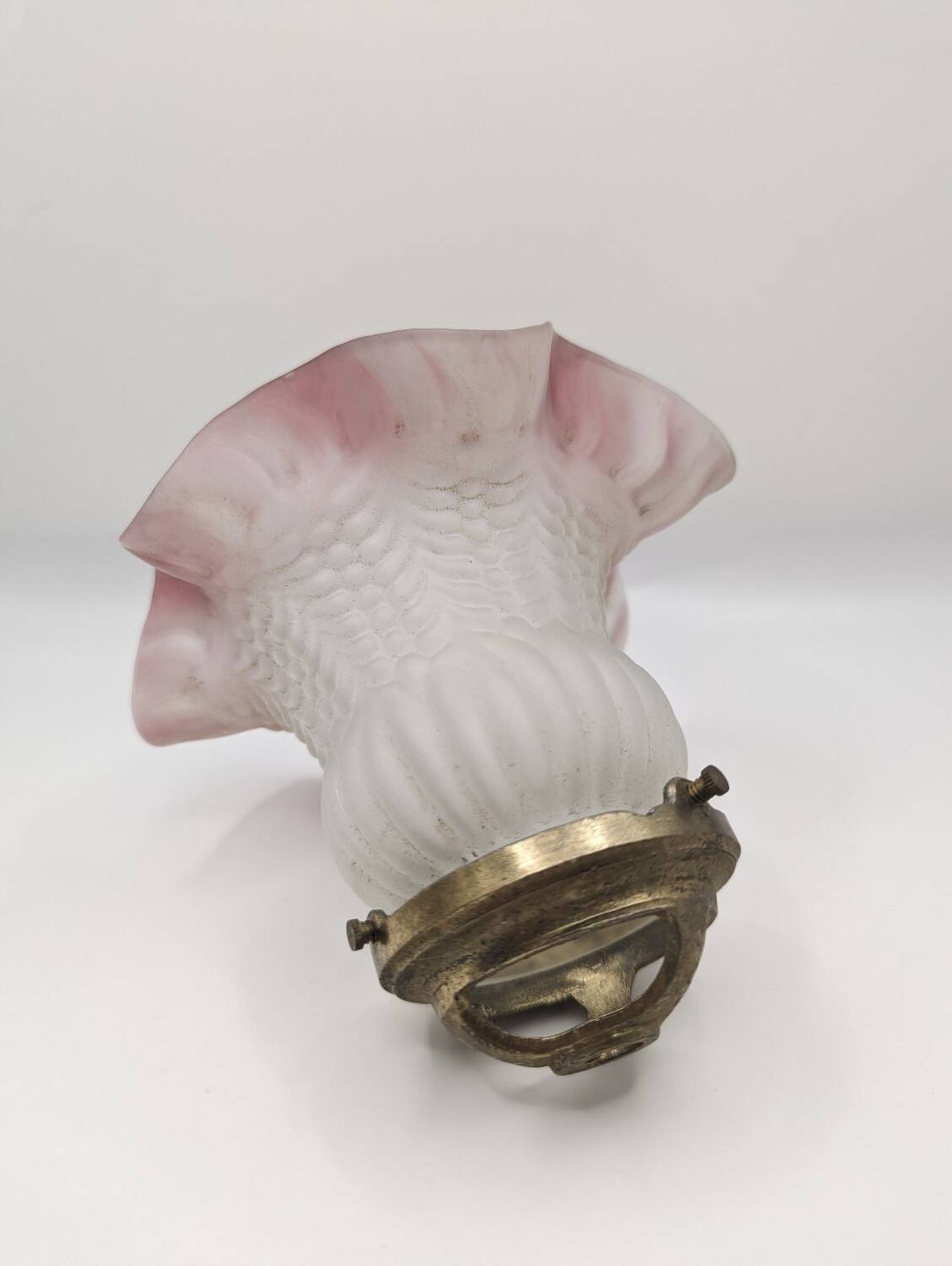 Pair of frosted glass tulips with pink edges, claws included