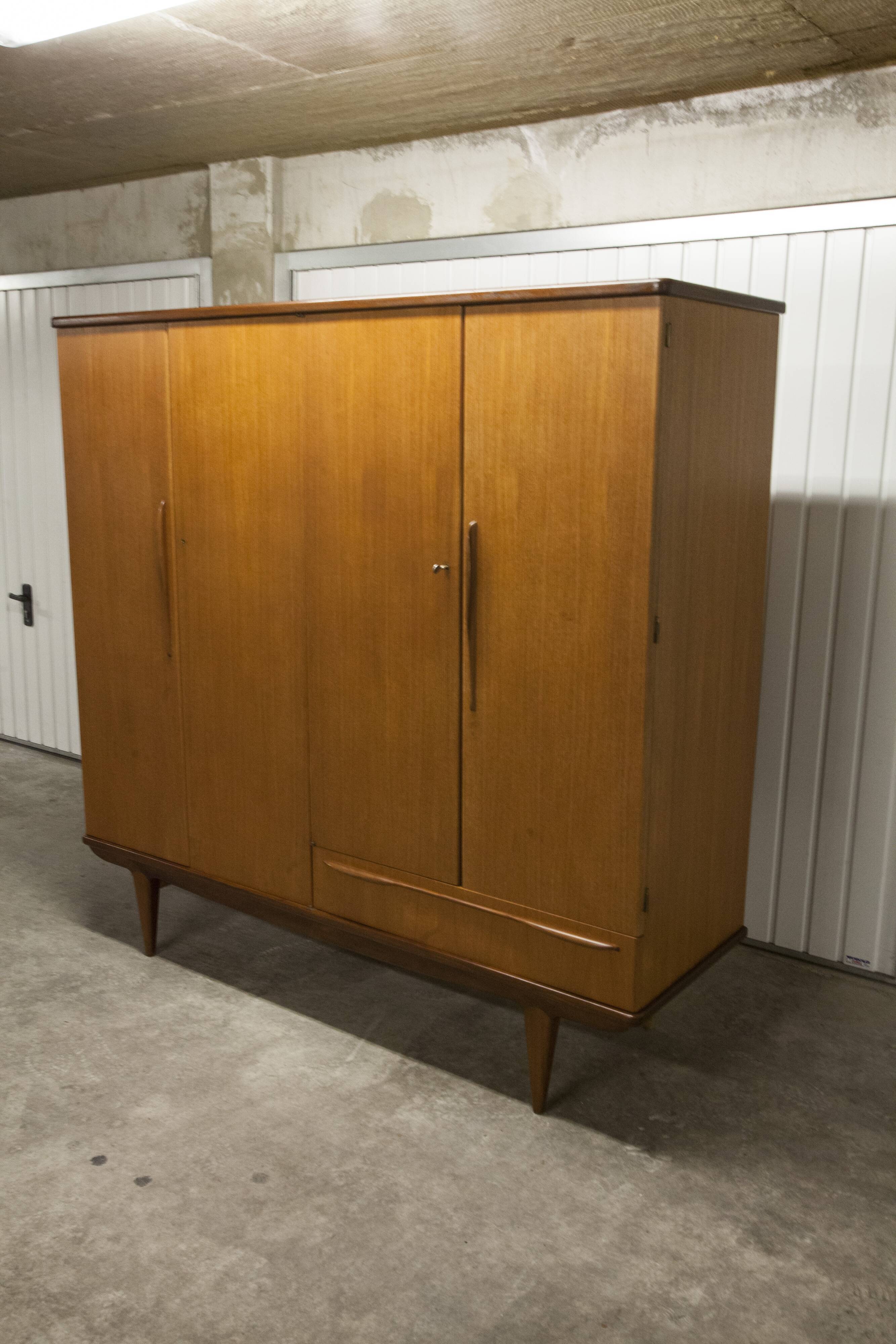 Scandinavian wardrobe 1960 teak 4 doors, 3 drawers, 2keys