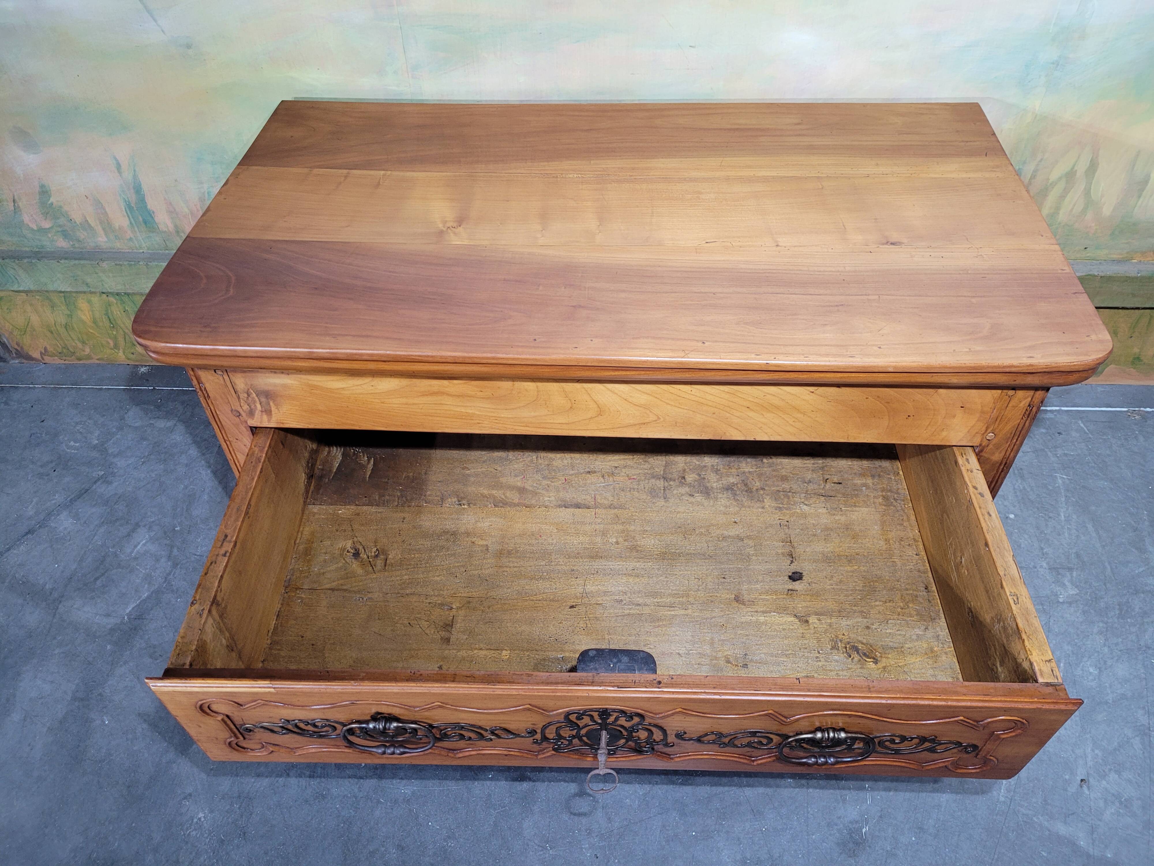Louis XV low chest of drawers in solid cherry wood