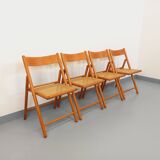 Set of 4 vintage folding chairs from Habitat made of beech wood and caning.
