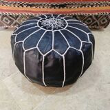 Moroccan pouf in embroidered black leather (without padding)