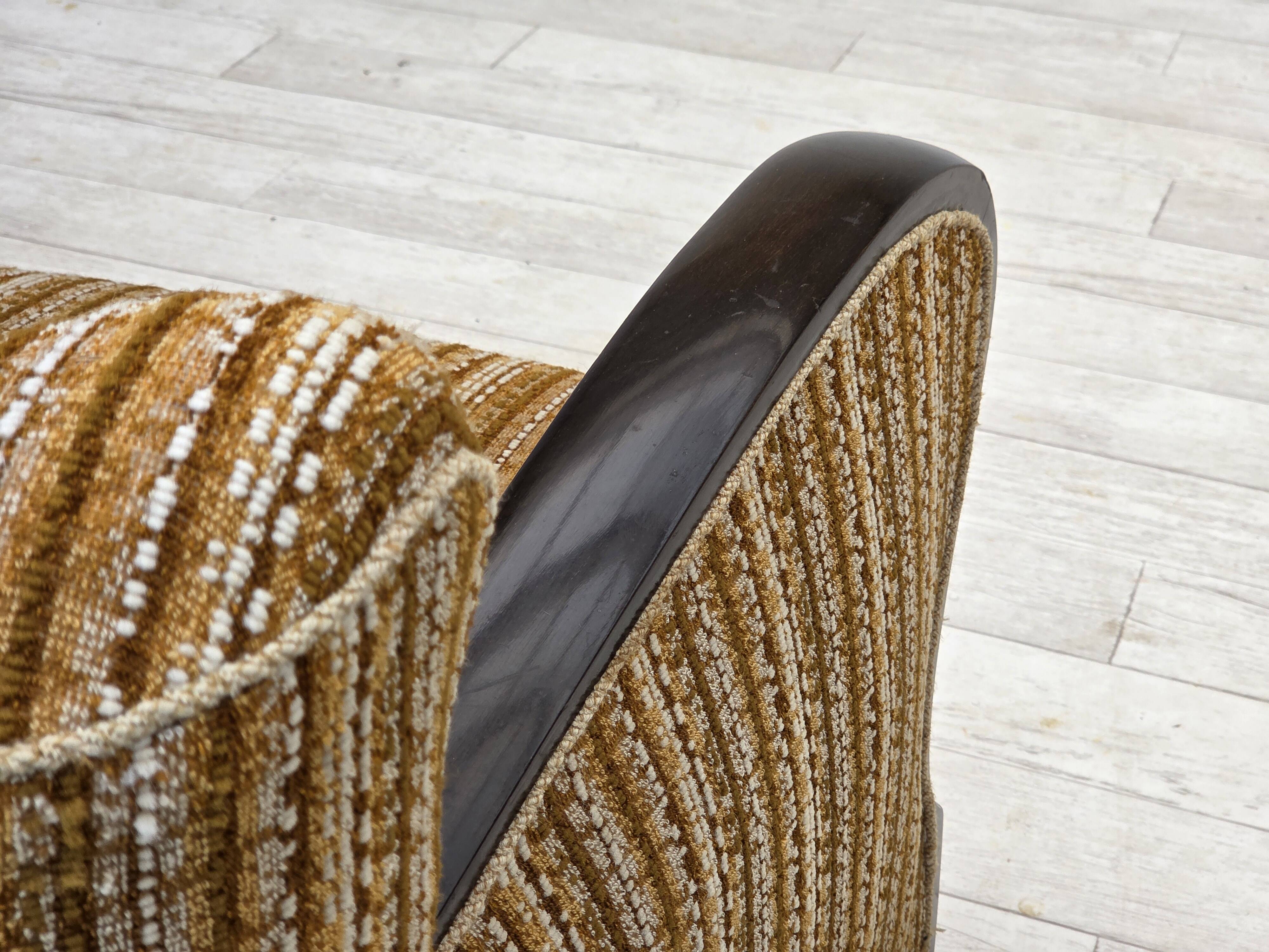 1960s, Danish 3-seater sofa, original, brown furniture wool, beech wood.