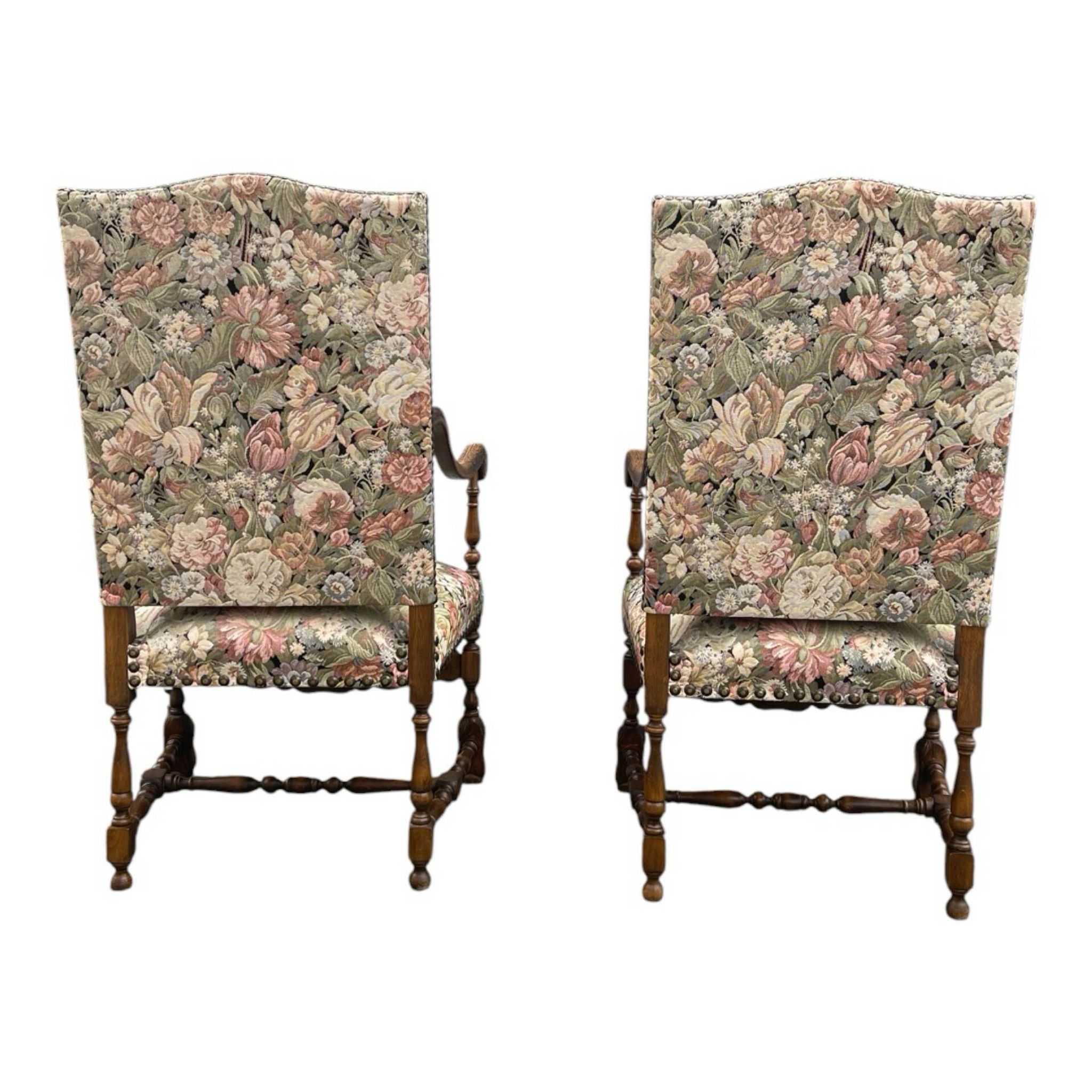 Pair of large ceremonial armchairs in Louis XIII style with tapestry f