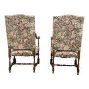 Pair of large ceremonial armchairs in Louis XIII style with tapestry f