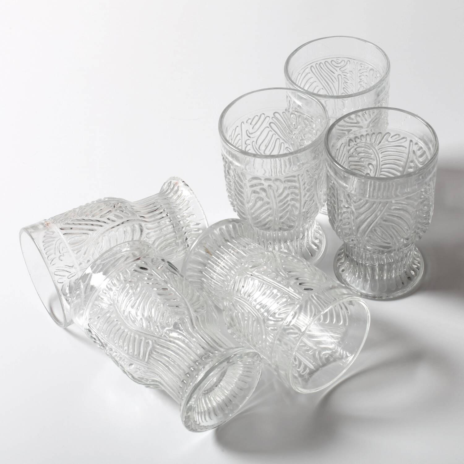 Set of 6 Mid-century Rare Pressed Glass Glasses / Libochovice / 1981