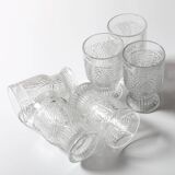 Set of 6 Mid-century Rare Pressed Glass Glasses / Libochovice / 1981