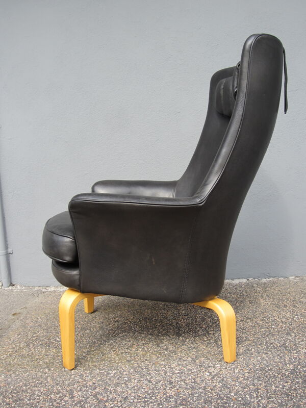 fauteuil Scandinave Pilot Par Arne Norell En cuir Noir