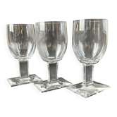 Suite de 3 verres à pied Art Déco en cristal - Base rectangulaire biseautée époque 1930