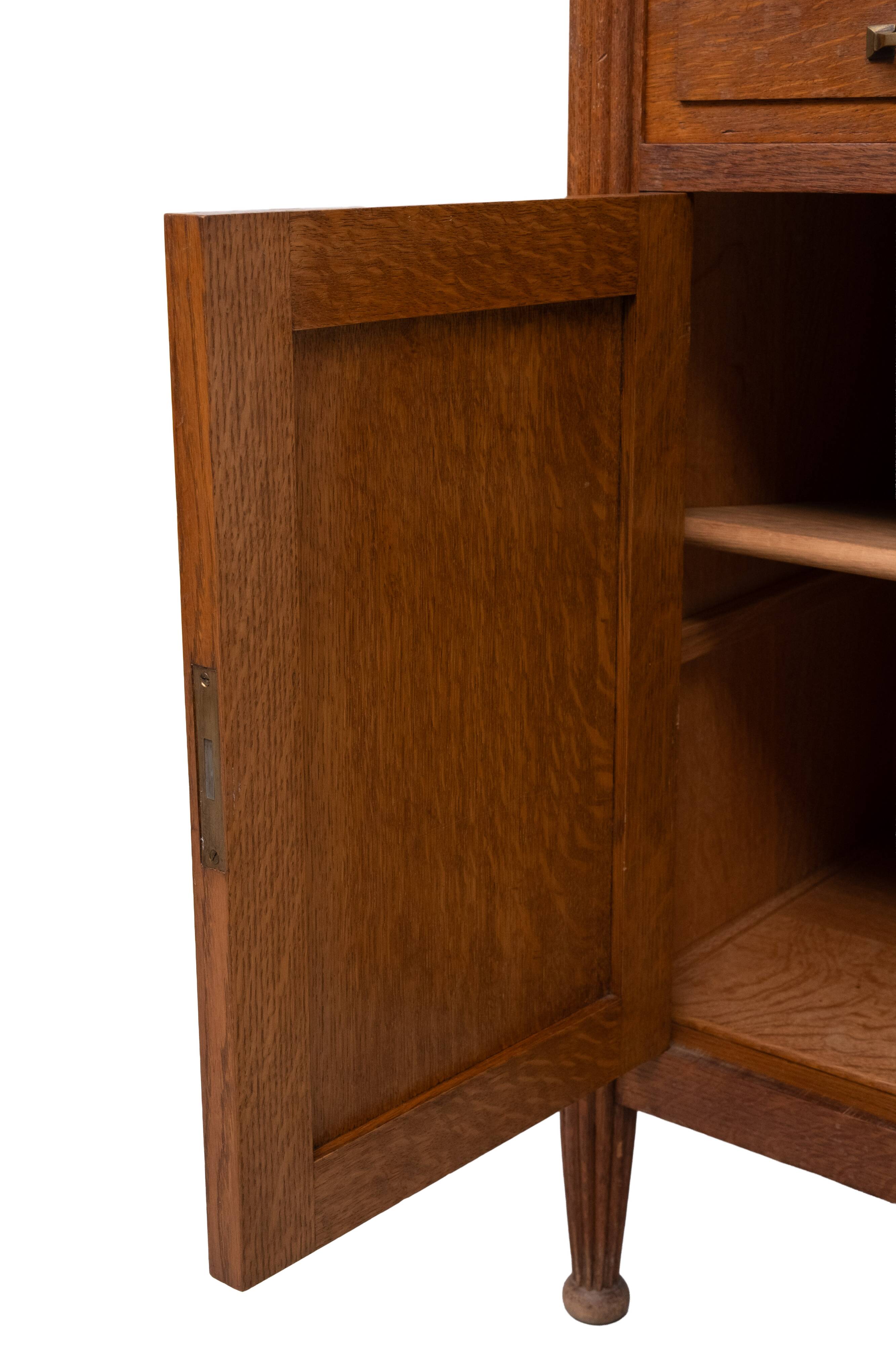 Art Nouveau Nightstand, Solid Oak & Marble Top, Hand-Carved, 1920s