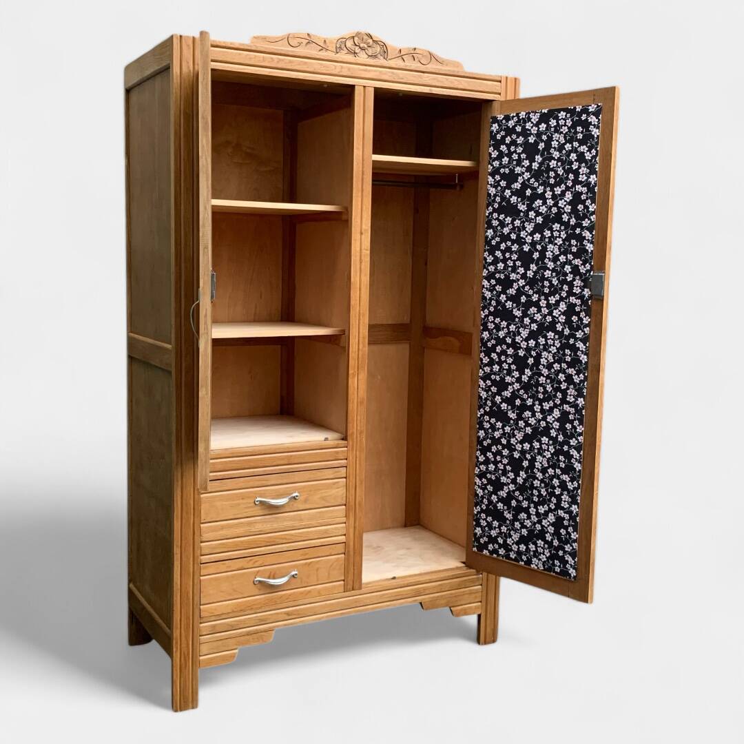 Parisian art deco hotel wardrobe in solid raw oak 1930