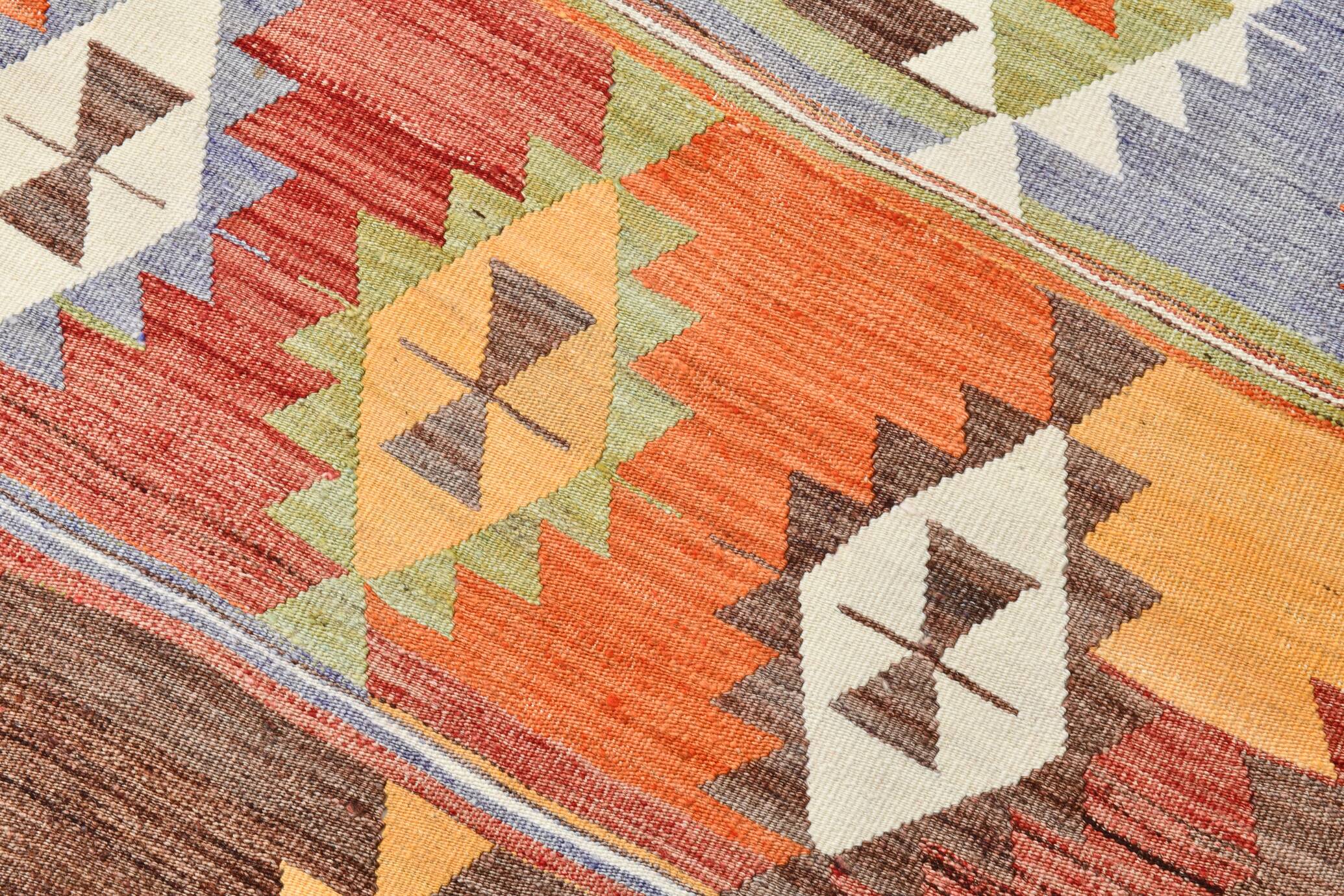 3x10 Geometric Multicolor Turkish Kilim Runner Rug,Rug For Hallway,95x295Cm