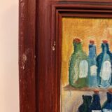 Mid-Century Modern Swedish "The Store" Vintage Figurative Oil Painting, Framed