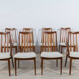 Chaises de salle à manger en teck et tissu du milieu du siècle par Leslie Dandy pour G-Plan, années 1960, lot de 8
