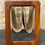 60's 70's newspaper holder magazine rack by Aksel Kjersgaard in teak and suede