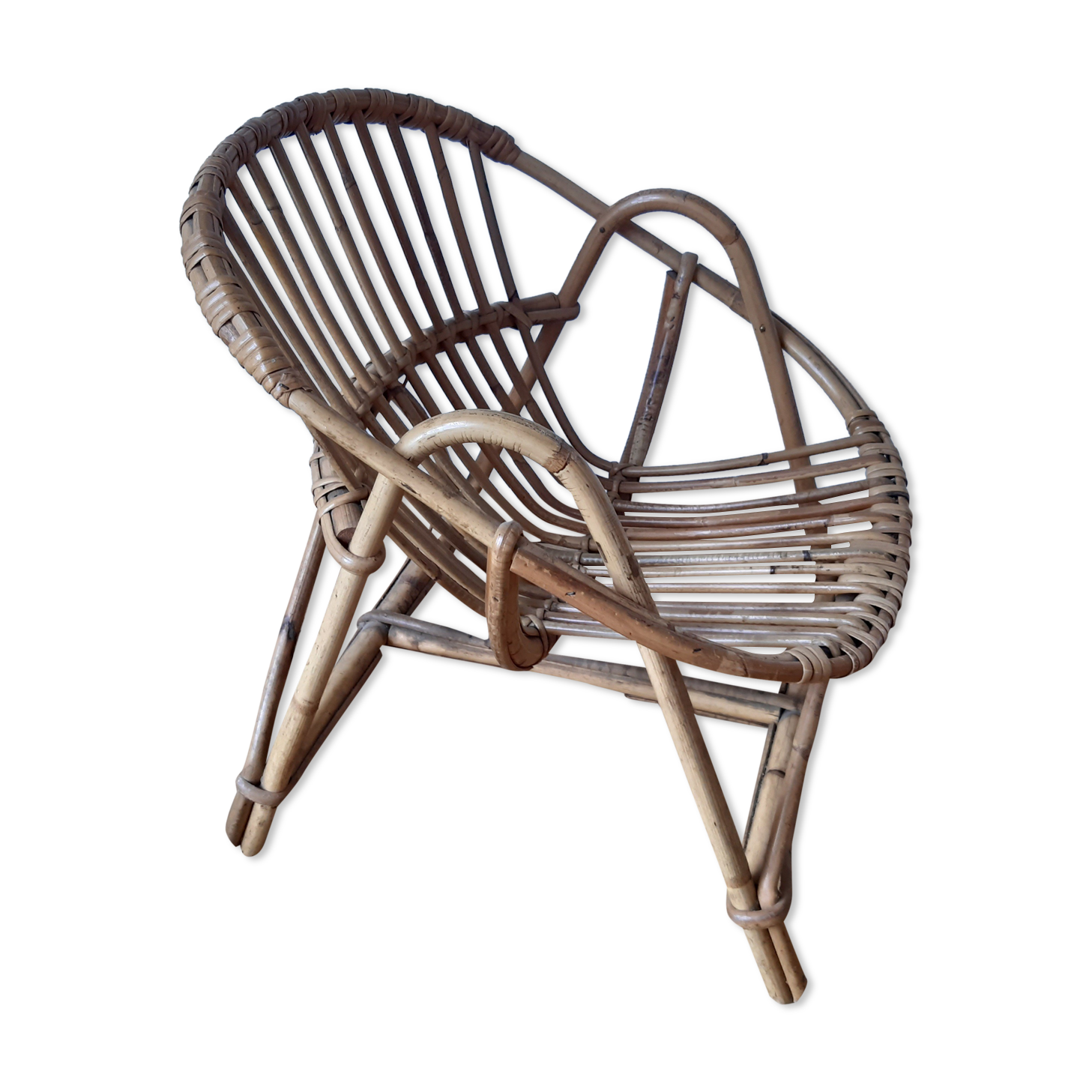 Children's armchair rattan shell, vintage 70s