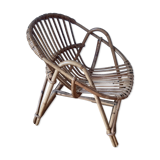 Children's armchair rattan shell, vintage 70s