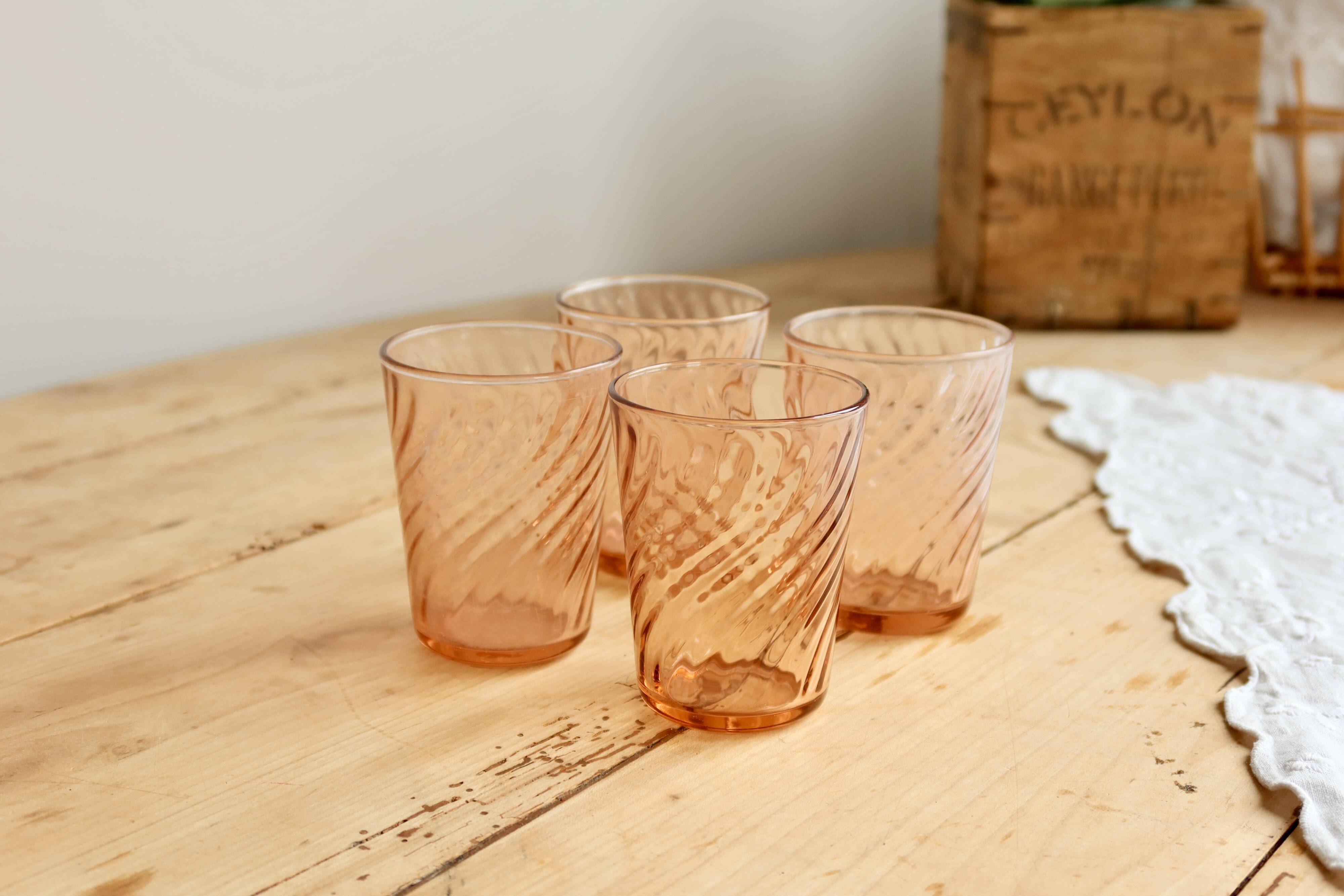 4 verres à eau vintage Luminarc Rosaline années 1970