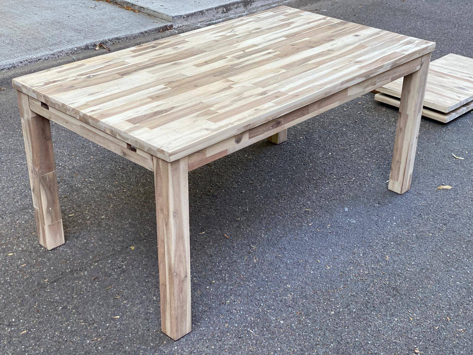 Large extendable Scandinavian dining table made of stripped solid acacia 160-26