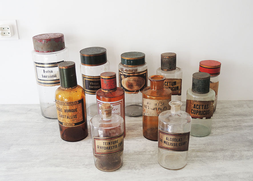Old pharmacy jar, apothecary bottle acetas cupricus