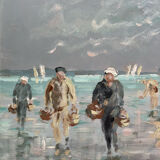 Oil on panel, Fishermen in the bay of Mont Saint Michel