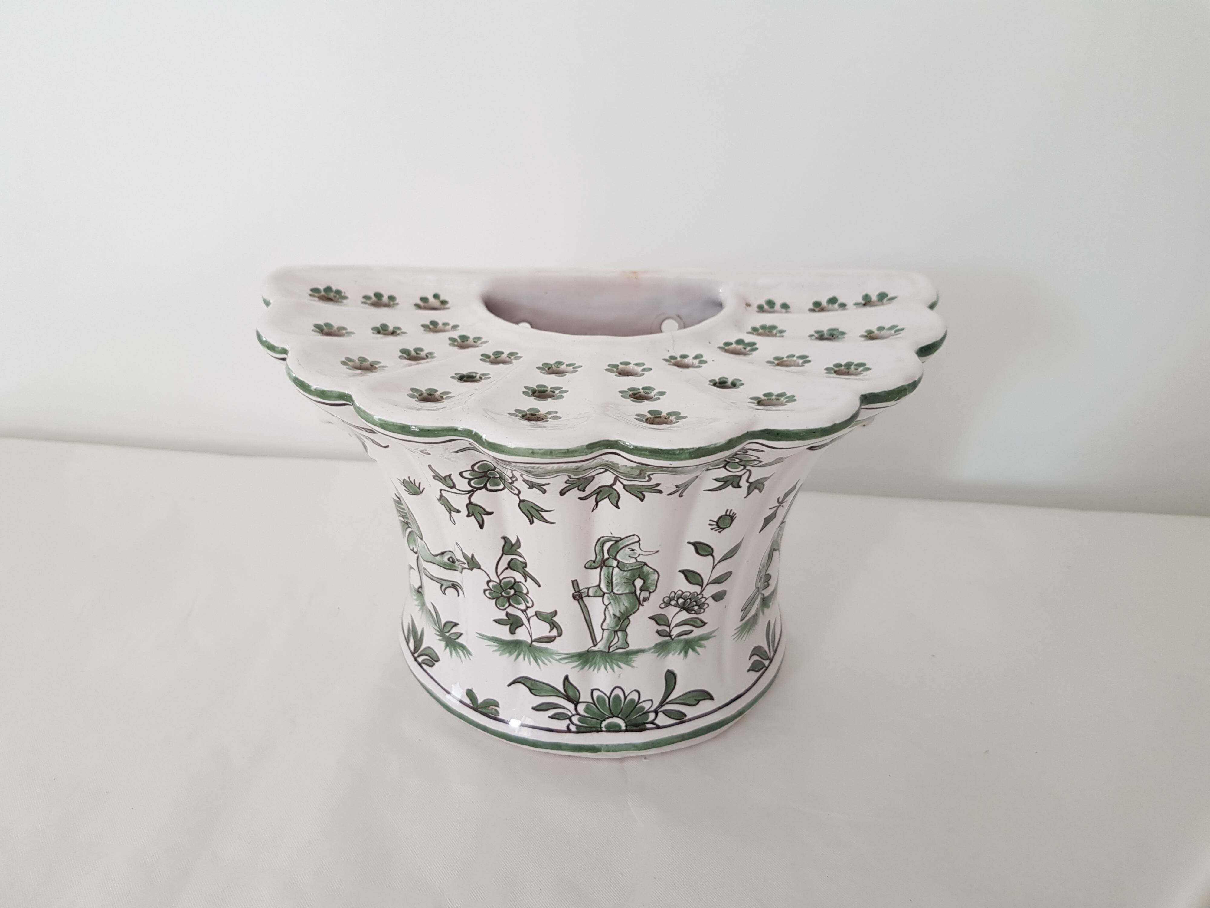 Louis XV Bouquetière Vase in Moustiers Earthenware Grotesque Decor Joseph Olery