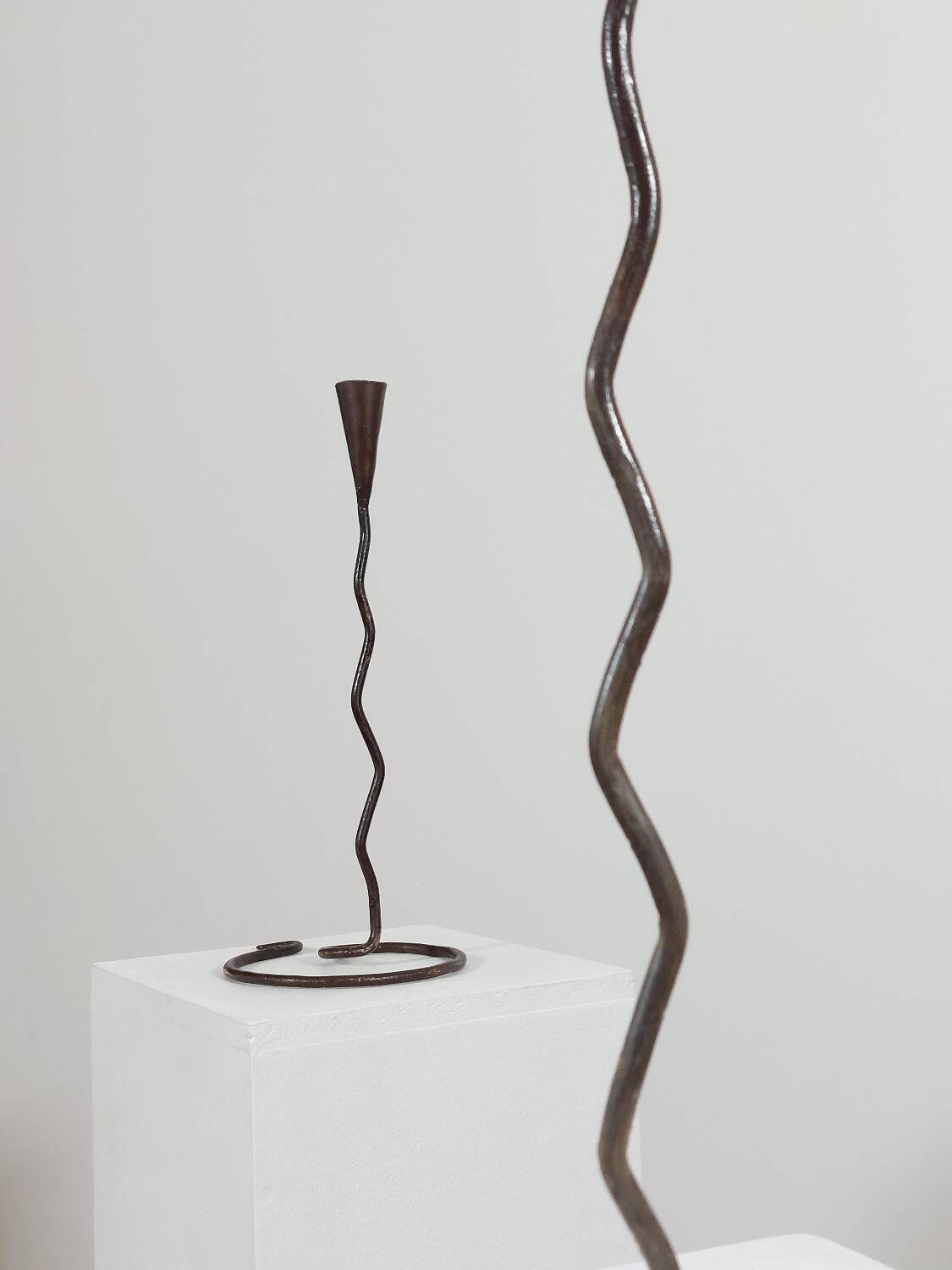 Pair of metal spiral postmodern candlesticks