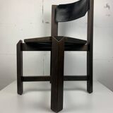 Set of 4 architectural brutalist dining chairs in beech wood, 1970s