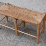 Wood and straw vintage bench