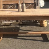 Large renovated family table with 2 extensions in raw solid oak, 3.18m.
