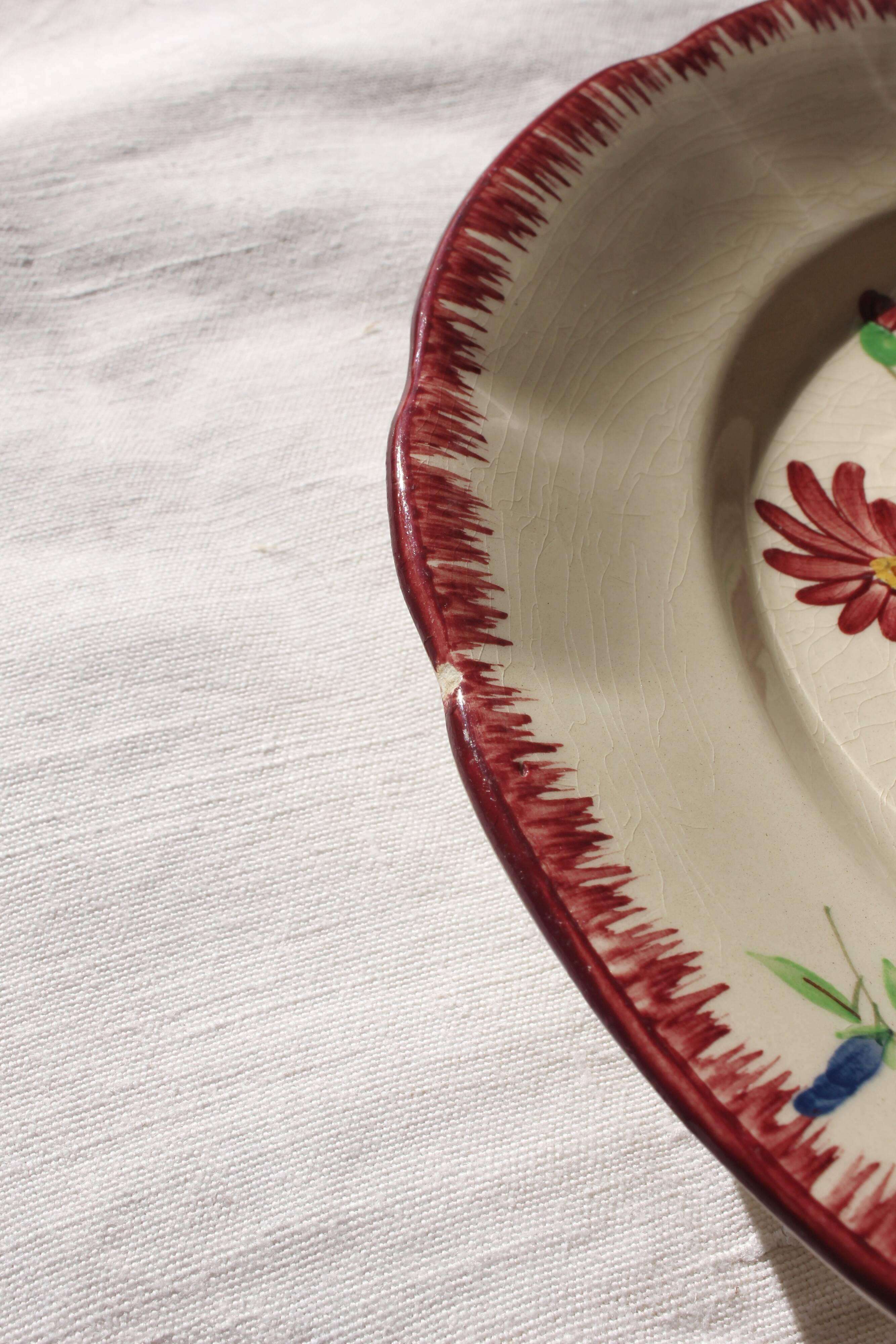 Hand-painted Pexonne footed plate or serving dish