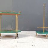 Italian Lacquered Goatskin Swan Bar Cart and wine bottle stand by Aldo Tura