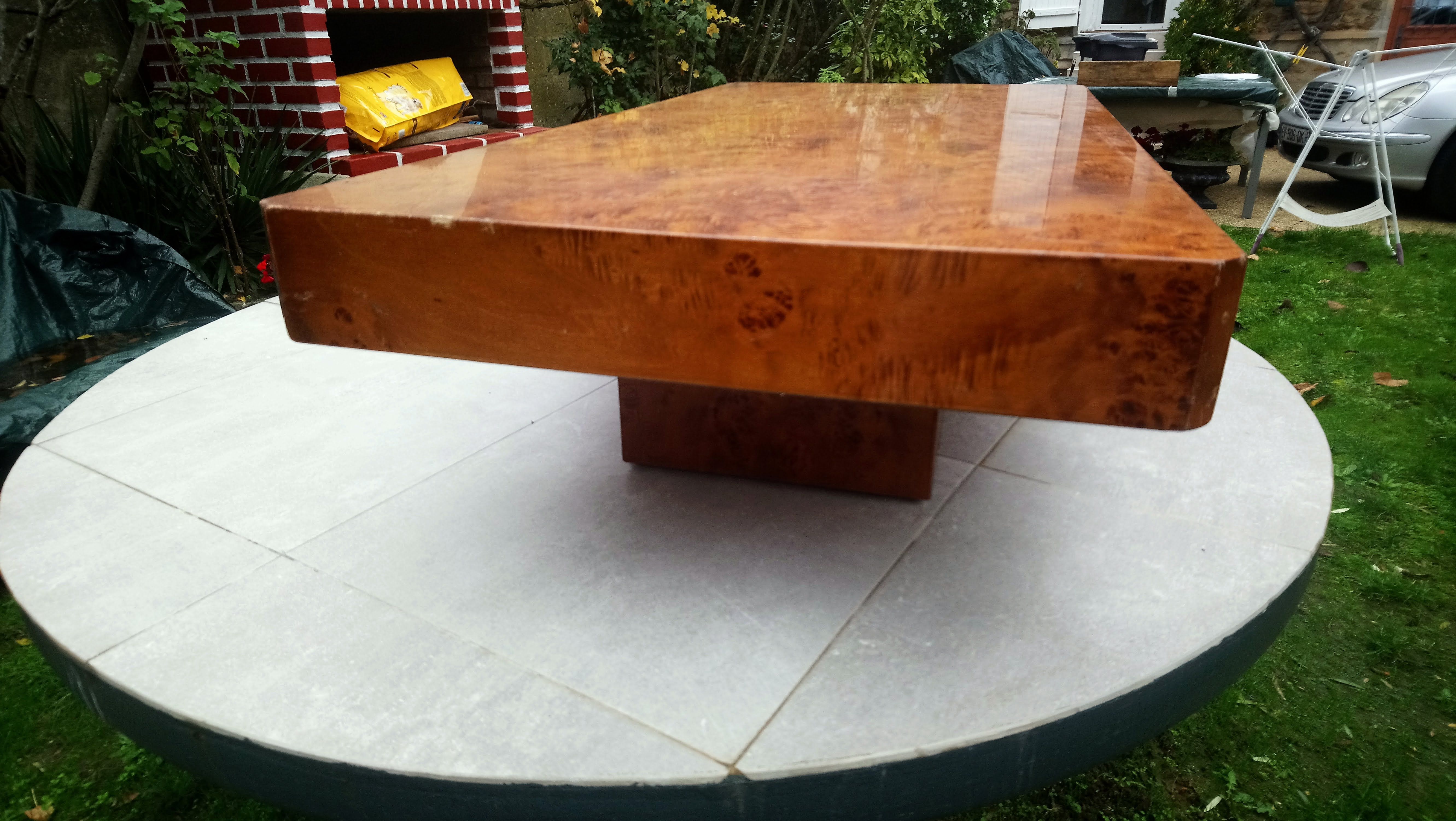 Roche Bobois elm magnifying glass coffee table