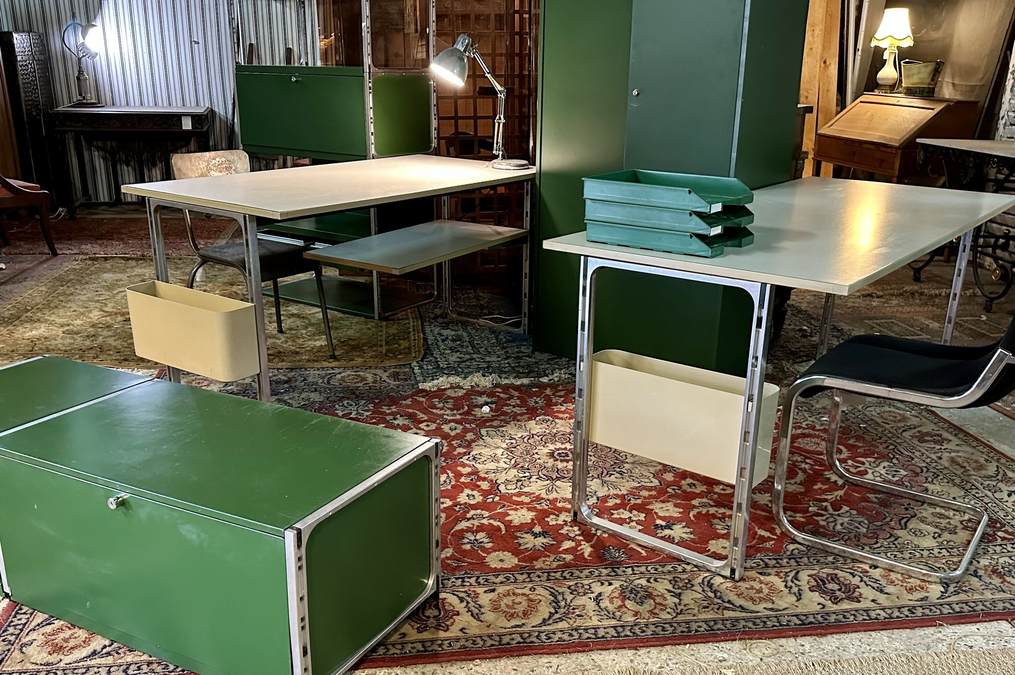 Vintage desk table 1975 in aluminum and melanin by albert rosselli for facomet