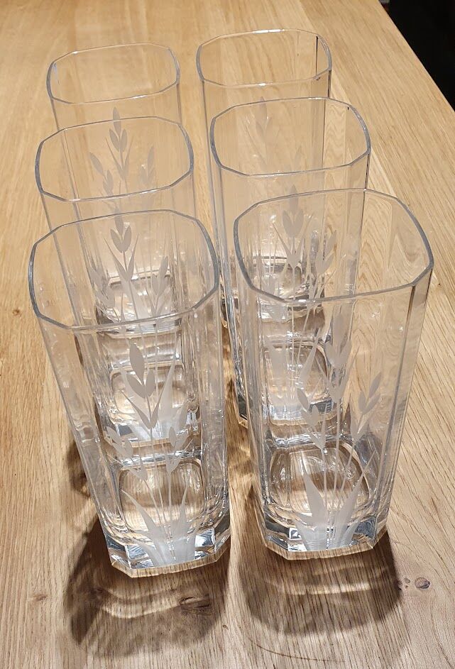 6 verres en cristal gravés épis