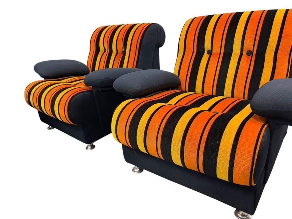 Set de 2 fauteuils vintage orange et noirs space age