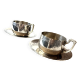 Set of 2 cups with silver-plated saucers, 19th century.