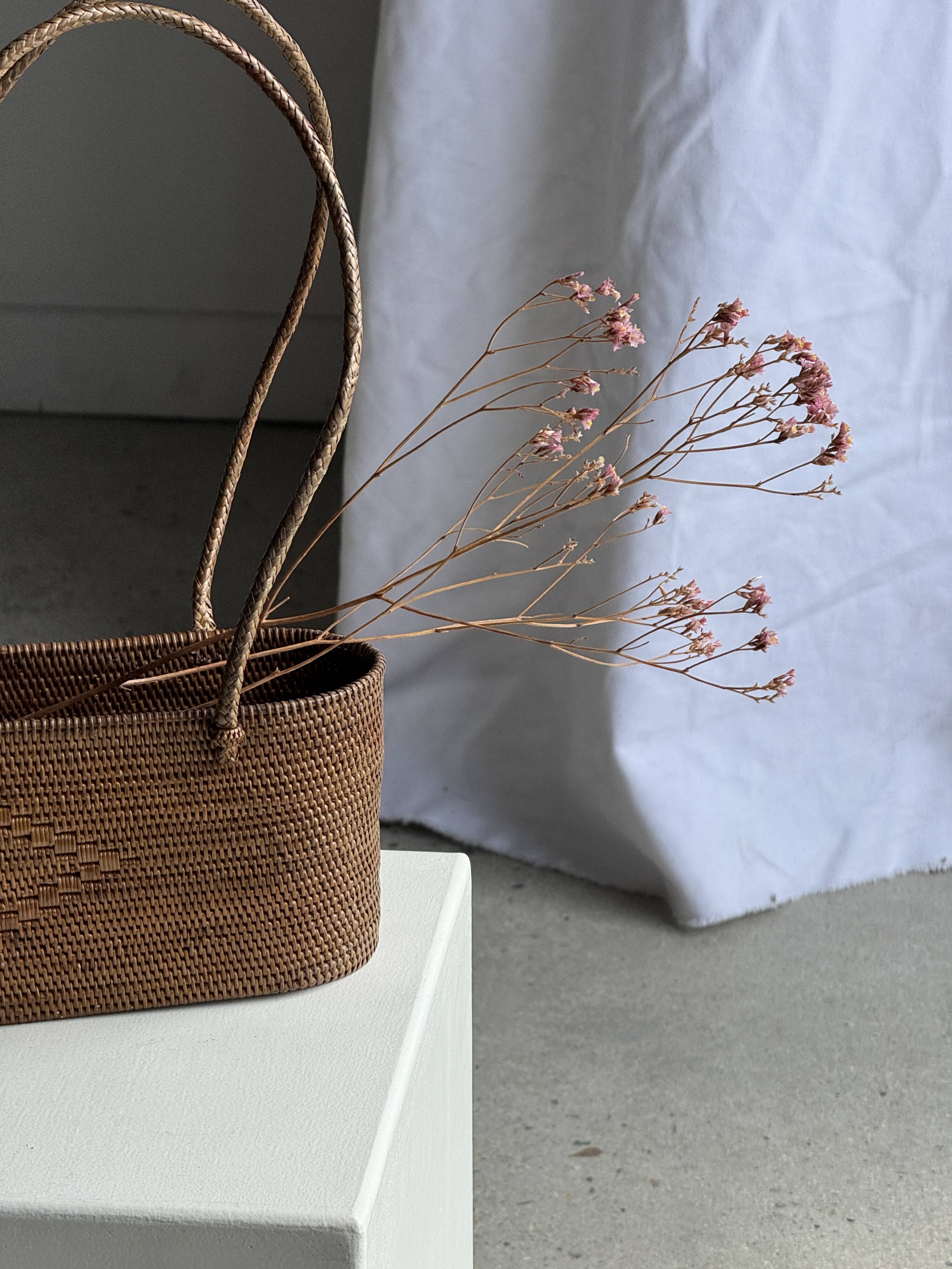 Small oval basket with long handles, traditional Indonesian L28xH10