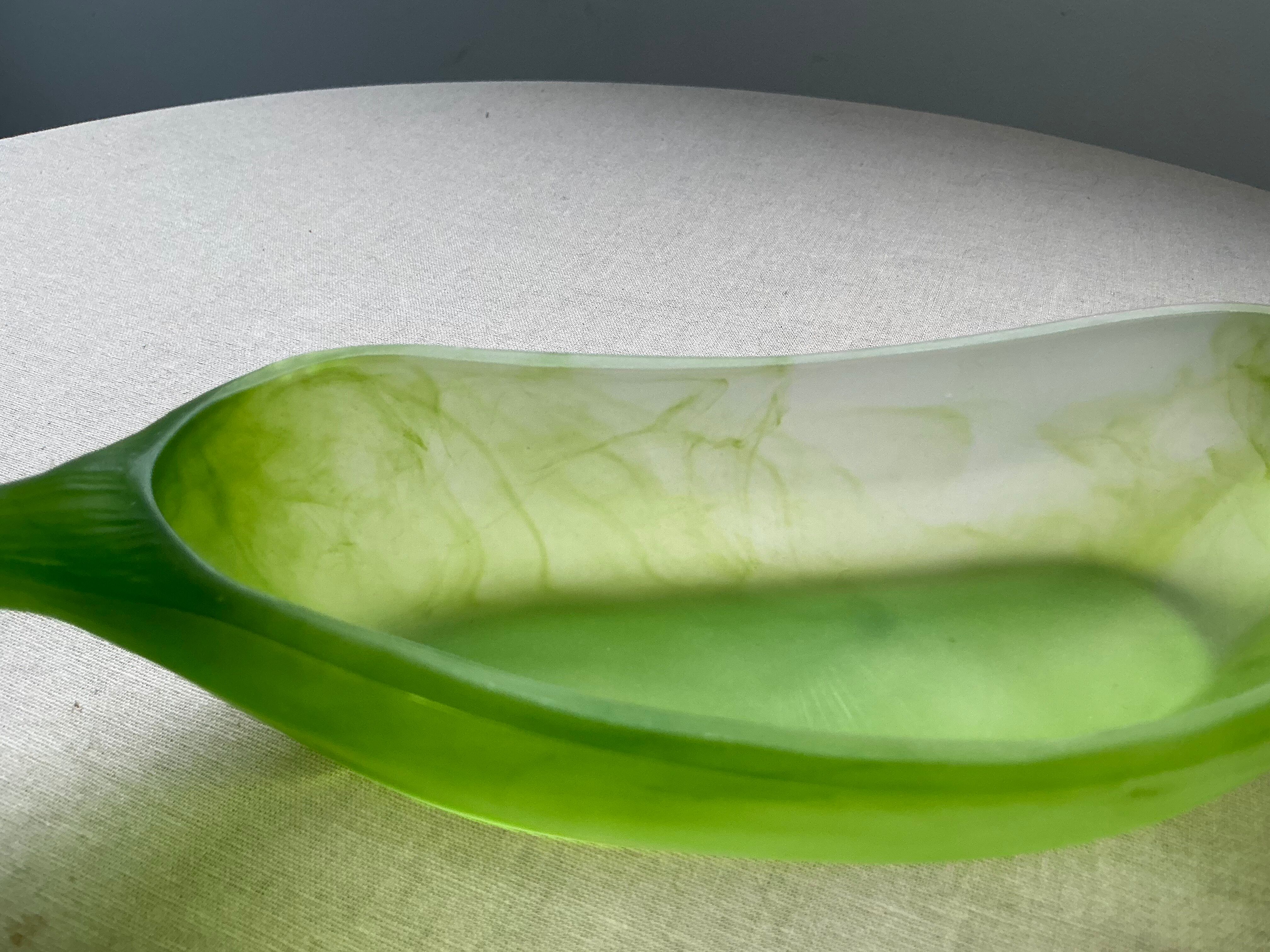 Art Deco organic coupe La Rochère in frosted jade green glass – France