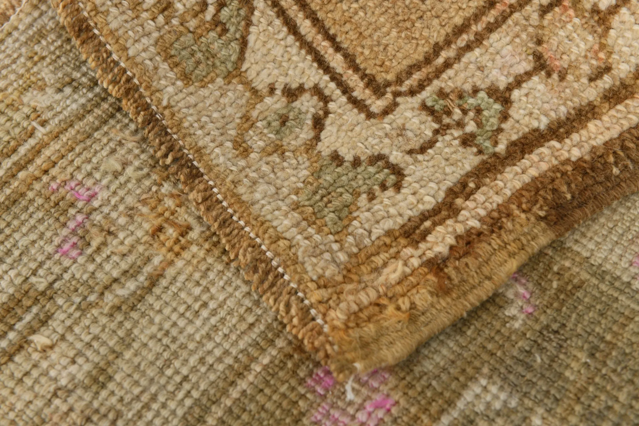 Light Brown & Pink Vintage Persian Rug, Handmade Wool Classic Home Decor