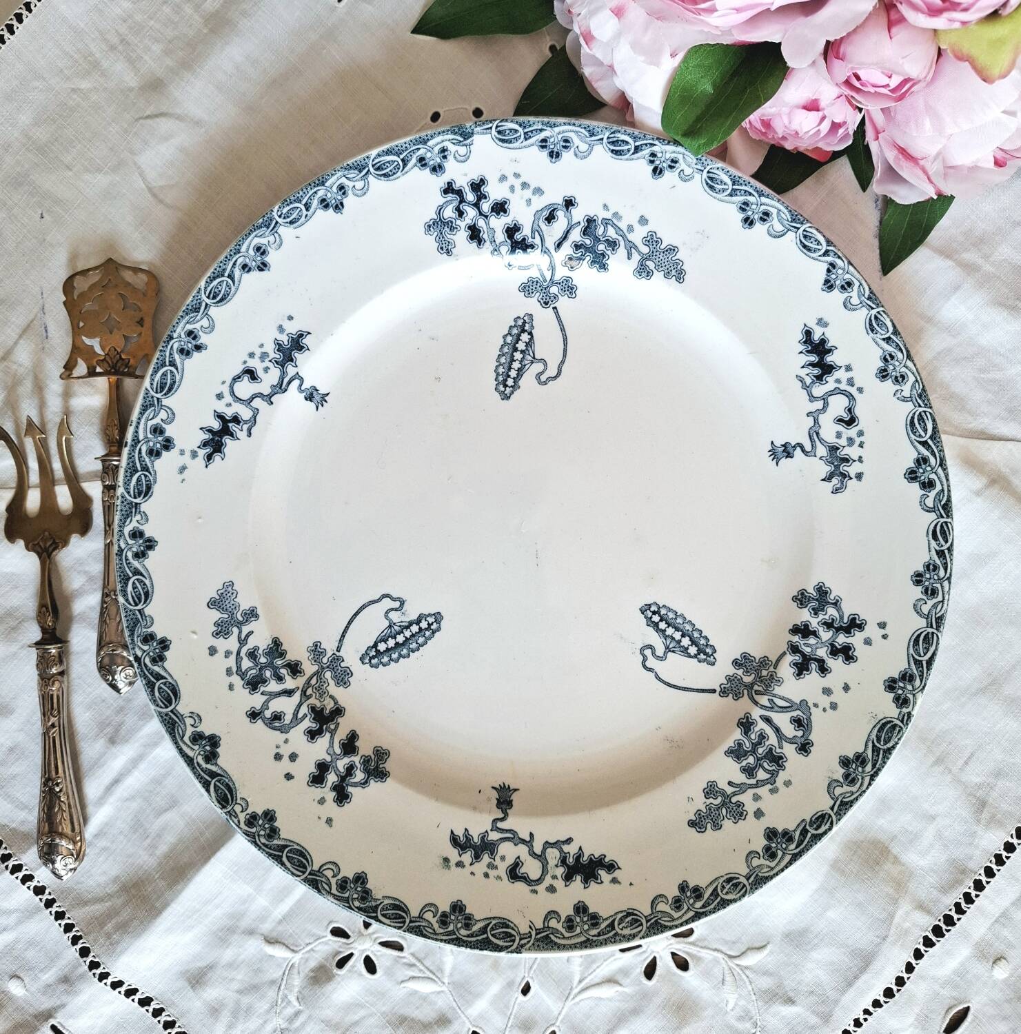 Antique earthenware dessert plates accompanied by a dish