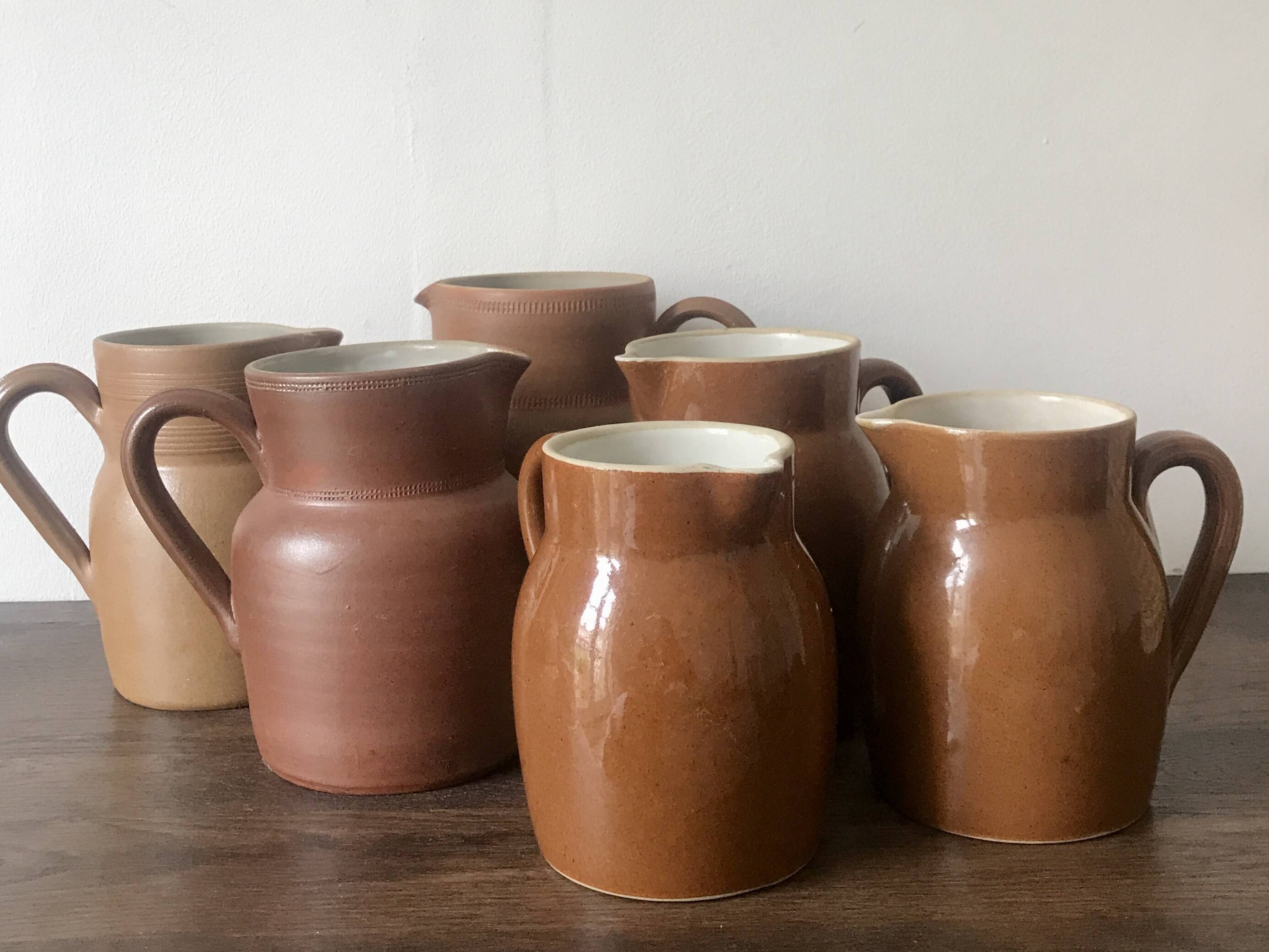 Set of 3 glazed stoneware jugs