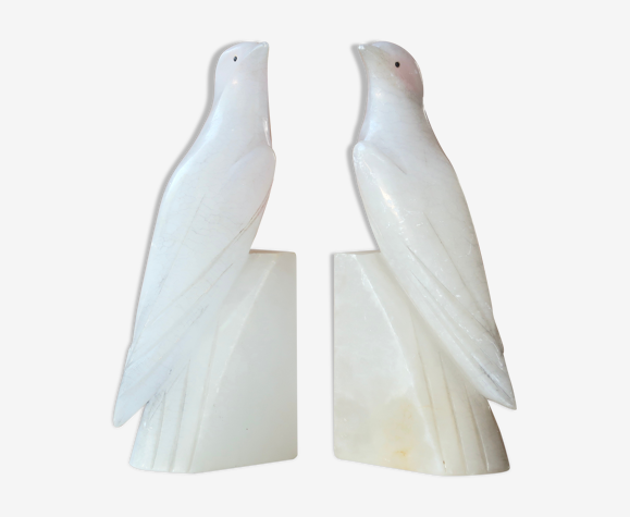 Serre-livres oiseaux en albatre années 70