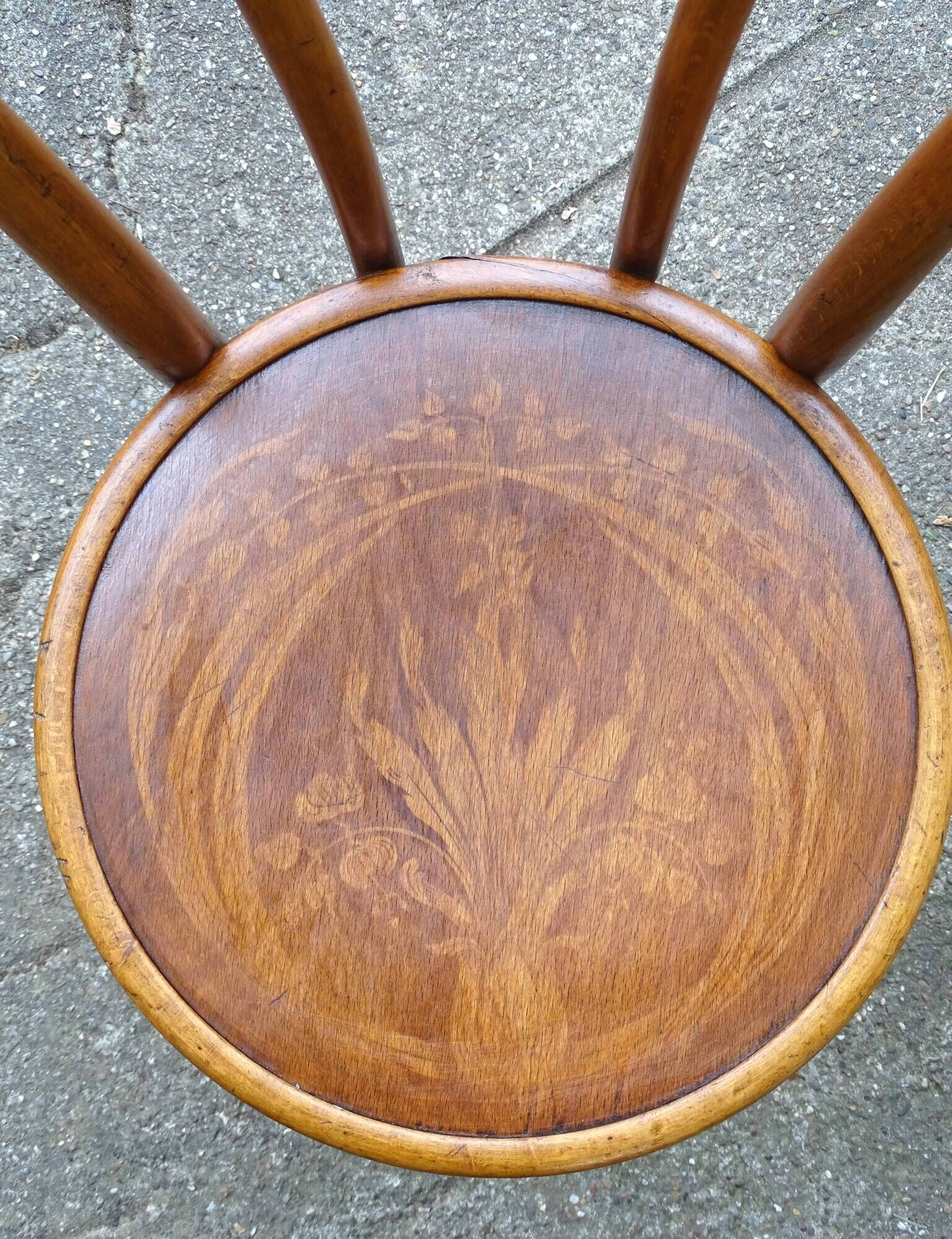 Bistro chair with floral seat Art Nouveau 1920 by Glarus, Switzerland