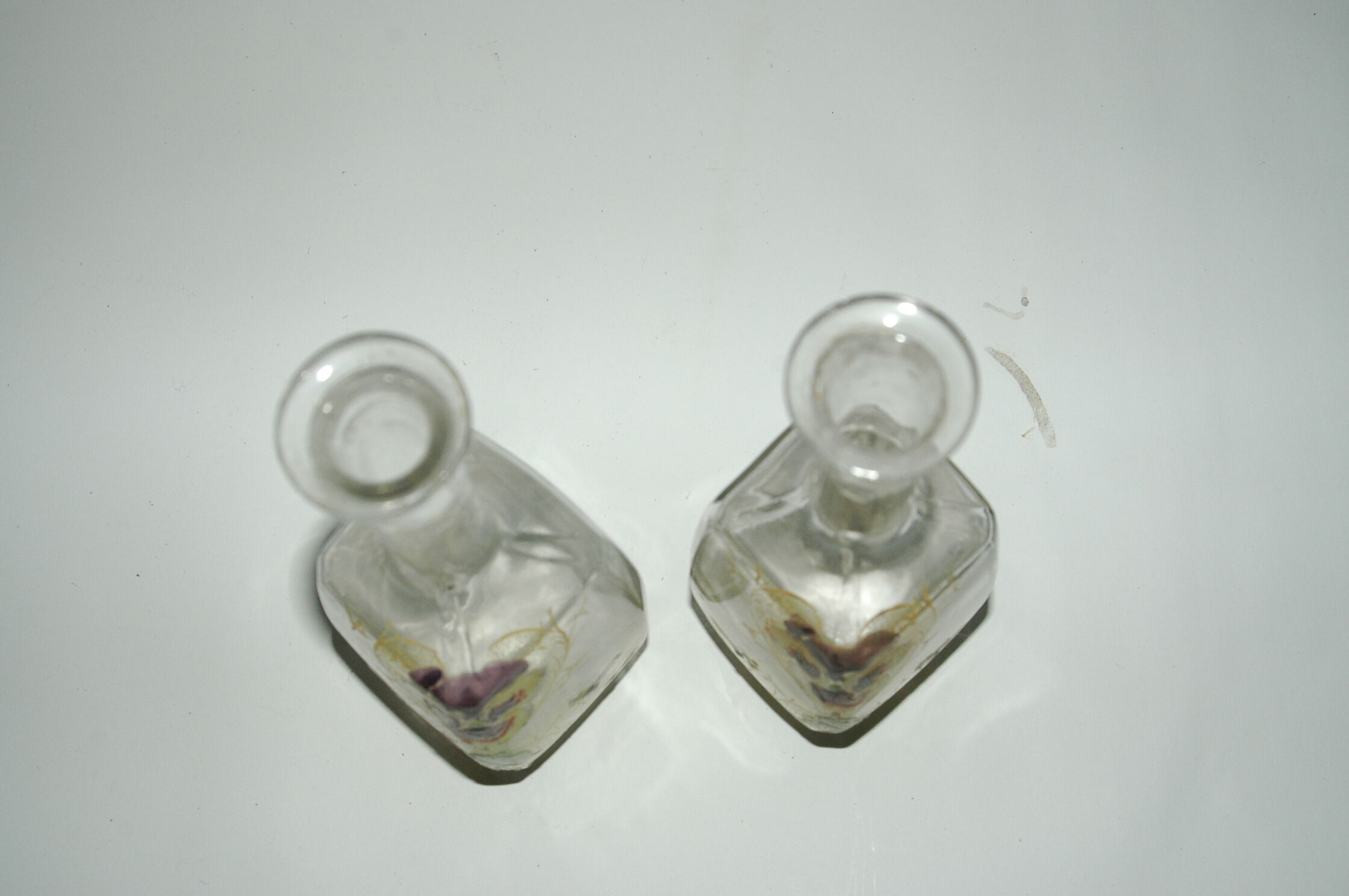 lot of 2 art-New enamelled bottles around 1900 water carafes for absinthe