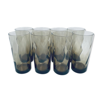 Lot of 8 Luminarc glasses in smoked glass