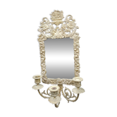Repousse brass wall mirror with three candles, beveled glass, end of 19th century, double eagles