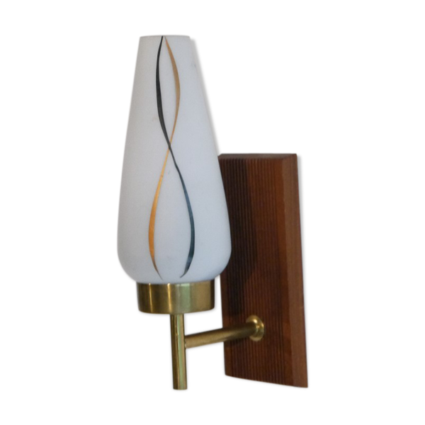 Applique vintage scandinave en teck et opaline