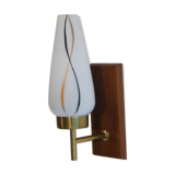 Scandinavian vintage wall sconce in teak and opaline