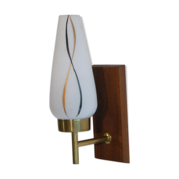 Applique vintage scandinave en teck et opaline