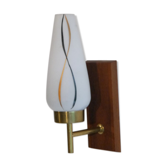 Scandinavian vintage wall sconce in teak and opaline